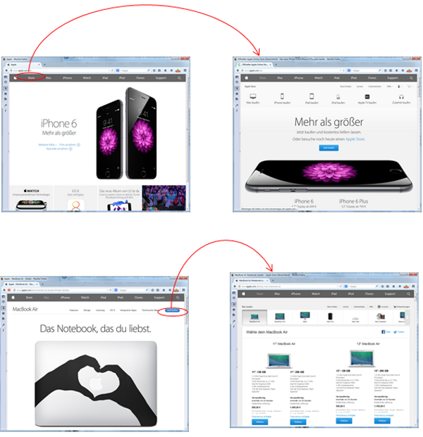 Beispiel für Deep Link Verbindung zwischen Shop und Website bei Apple