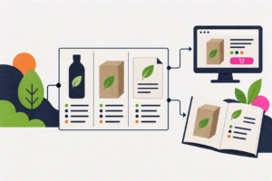 Strukturierte Produktinformationen werden an einen Onlineshop und einen Katalog übergeben.