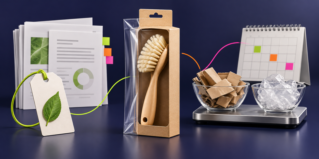 Bürste mit Verpackung und zugehörigen Unterlagen